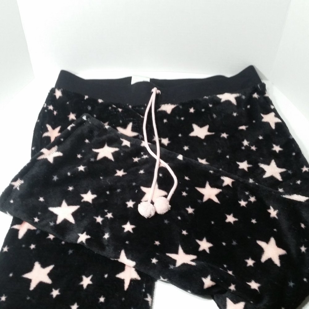 Super Soft Fleece Pajama Pants Stars Black Pink L